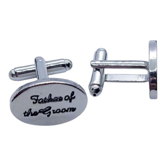 FATHER OF THE GROOM Wedding Cufflinks Silver Engraved Formal Tuxedo Cuff Links - Picture 6 of 6